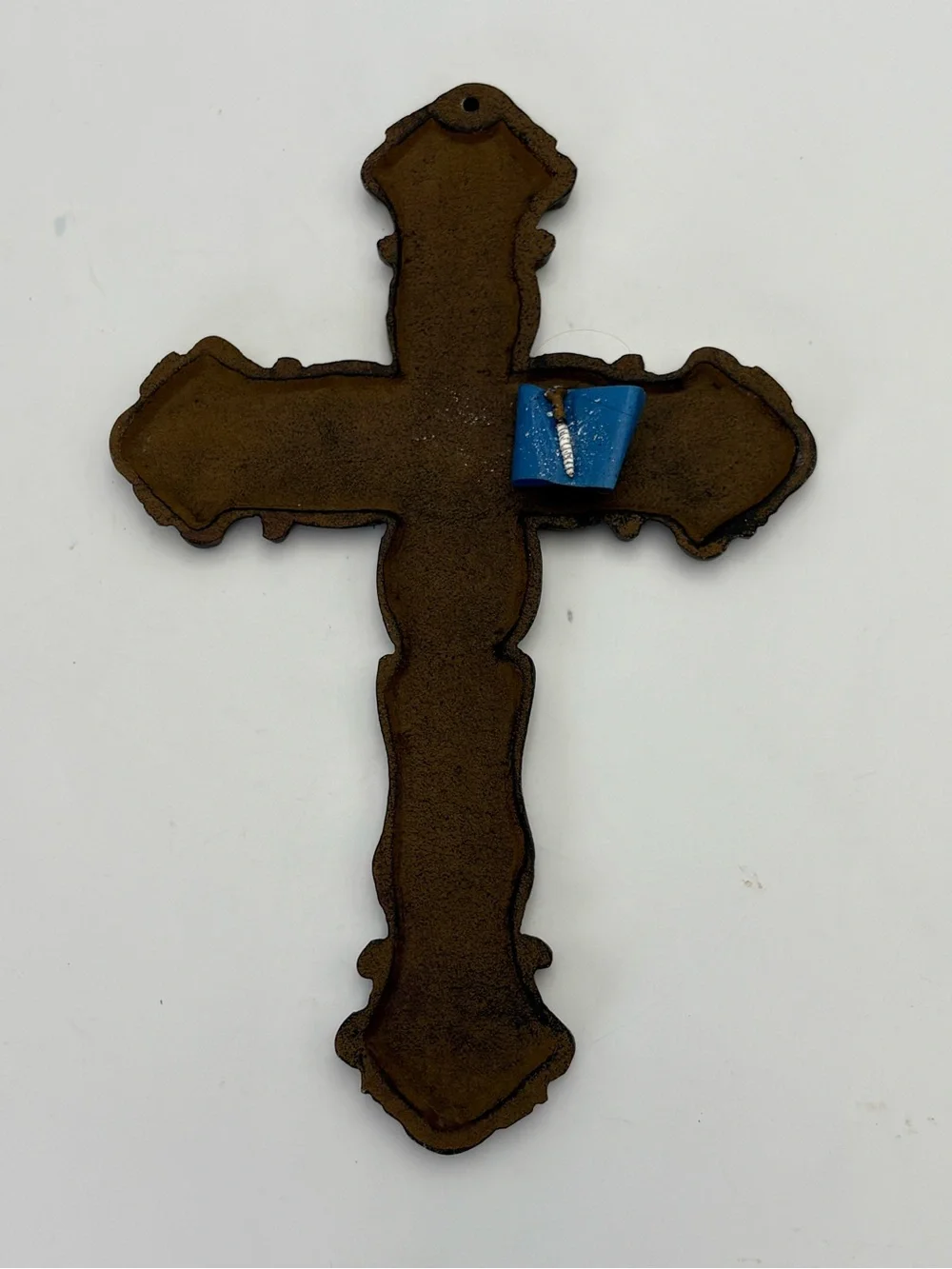 Vintage Ornate Wrought Iron Wall Cross in Rustic Brownish Color